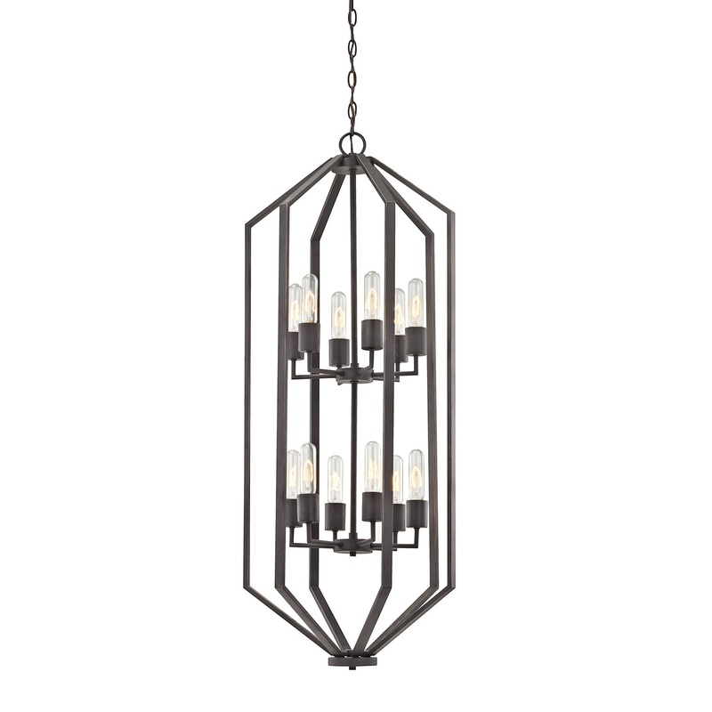 Hexagon 12 Light Chandelier in Bolivian Bronze