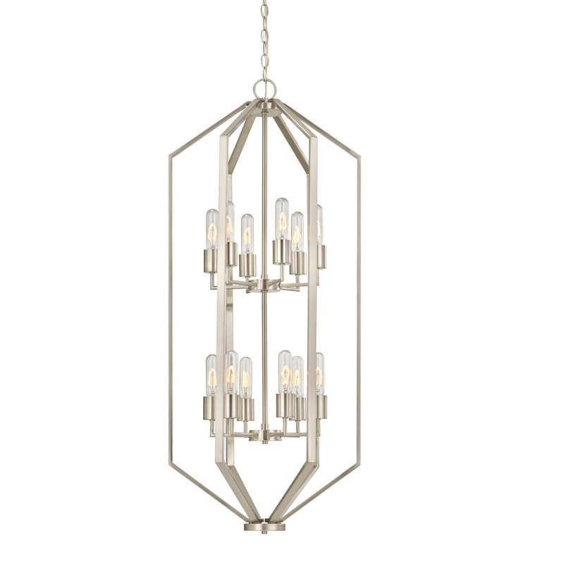 Hexagon 12 Light Chandelier in Satin Nickel