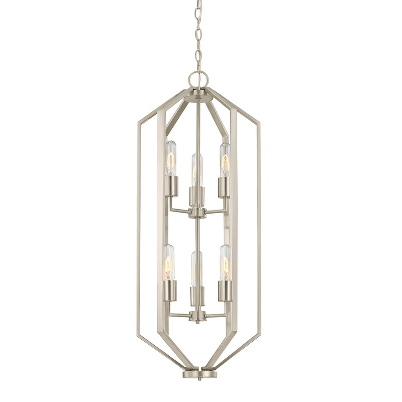 Hexagon Six Light Chandelier in Satin Nickel