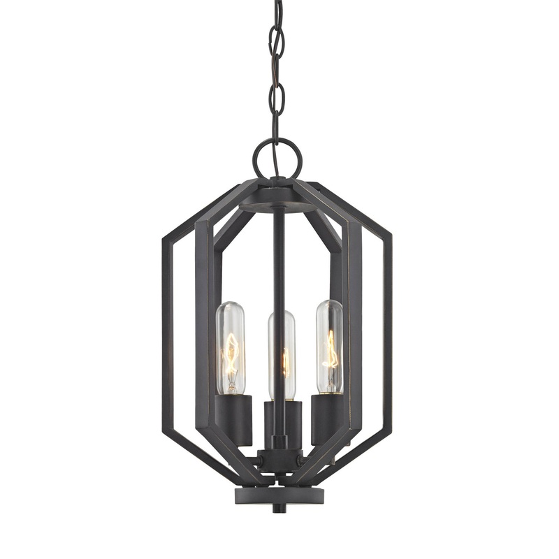Hexagon Three Light Chandelier in Bolivian Bronze