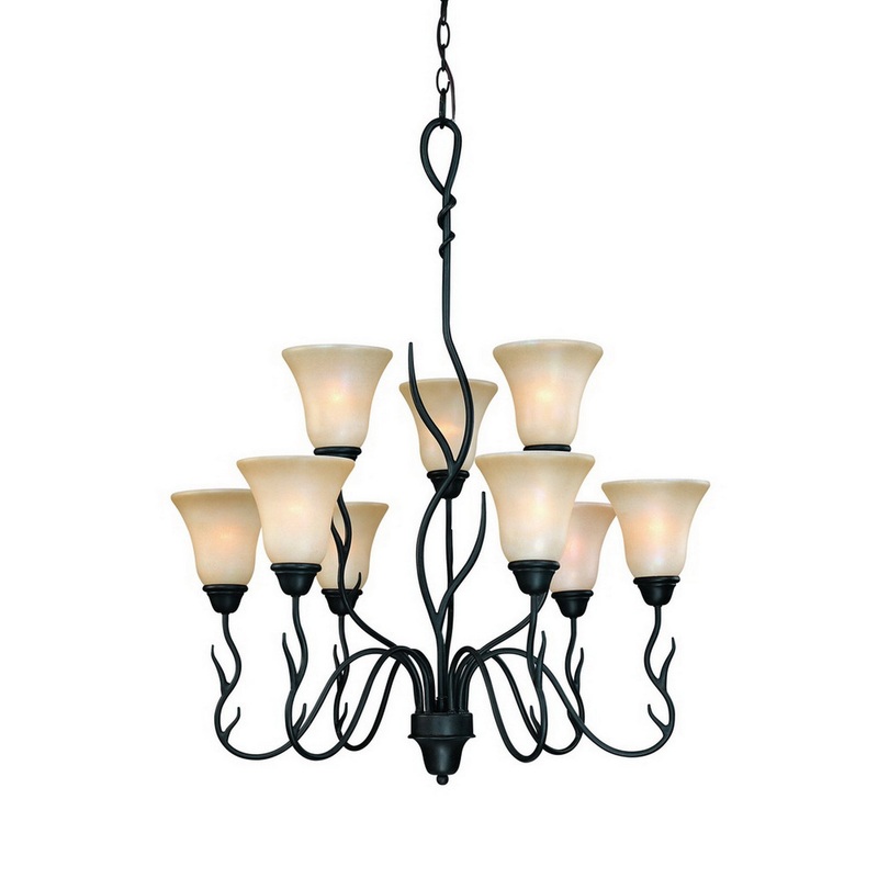 Laurelwood 9Lt 2 Tier Chandelier in Olde World Iron