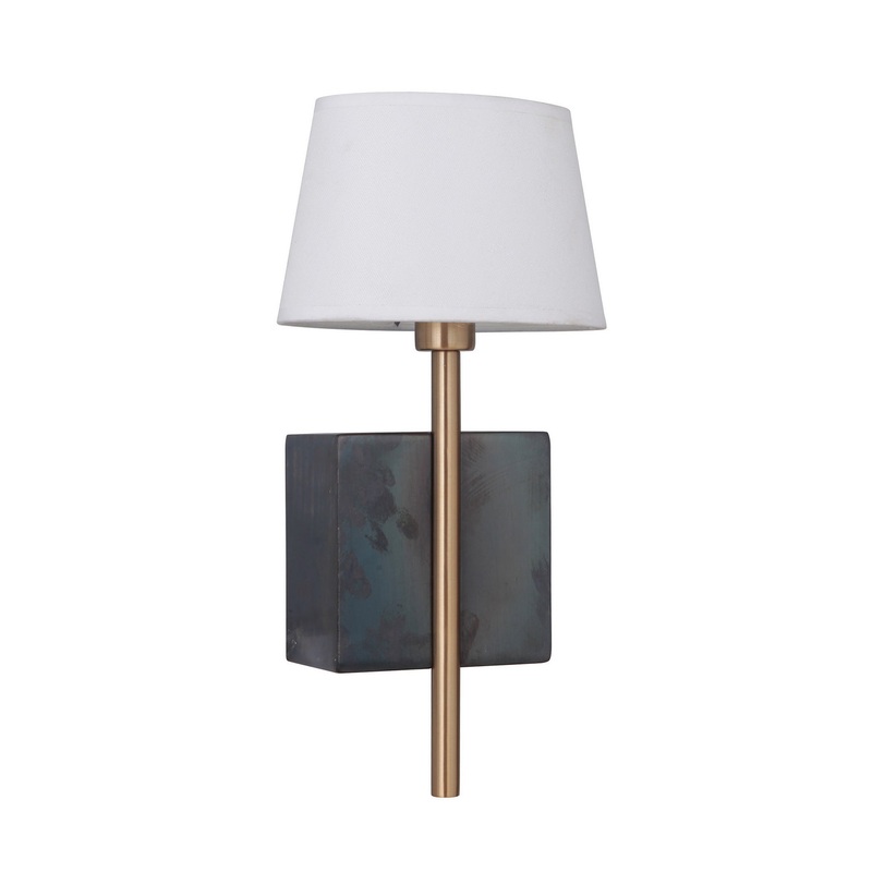 Parker One Light Wall Sconce in Fired Steel/Satin Brass