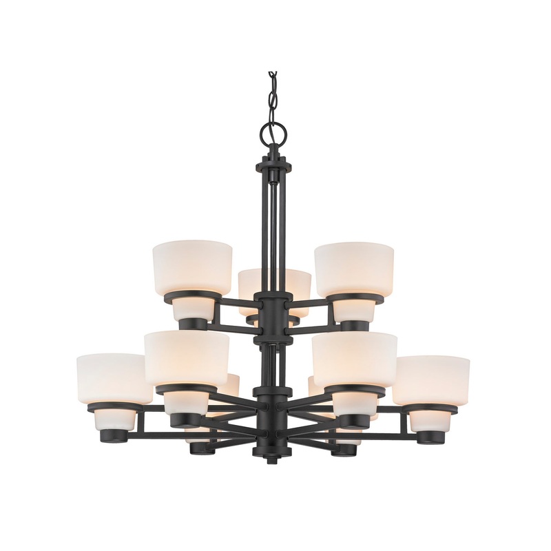Saxon Nine Light Chandelier in Warm Bronze