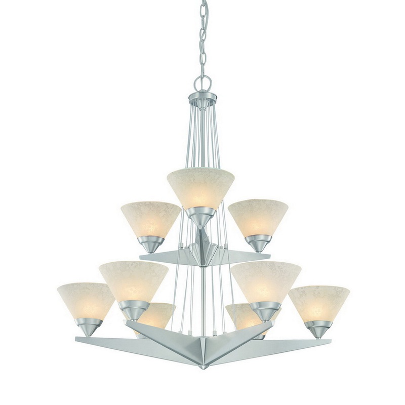 Avanti Nine Light Two Tier Chandelier in Satin Nickel