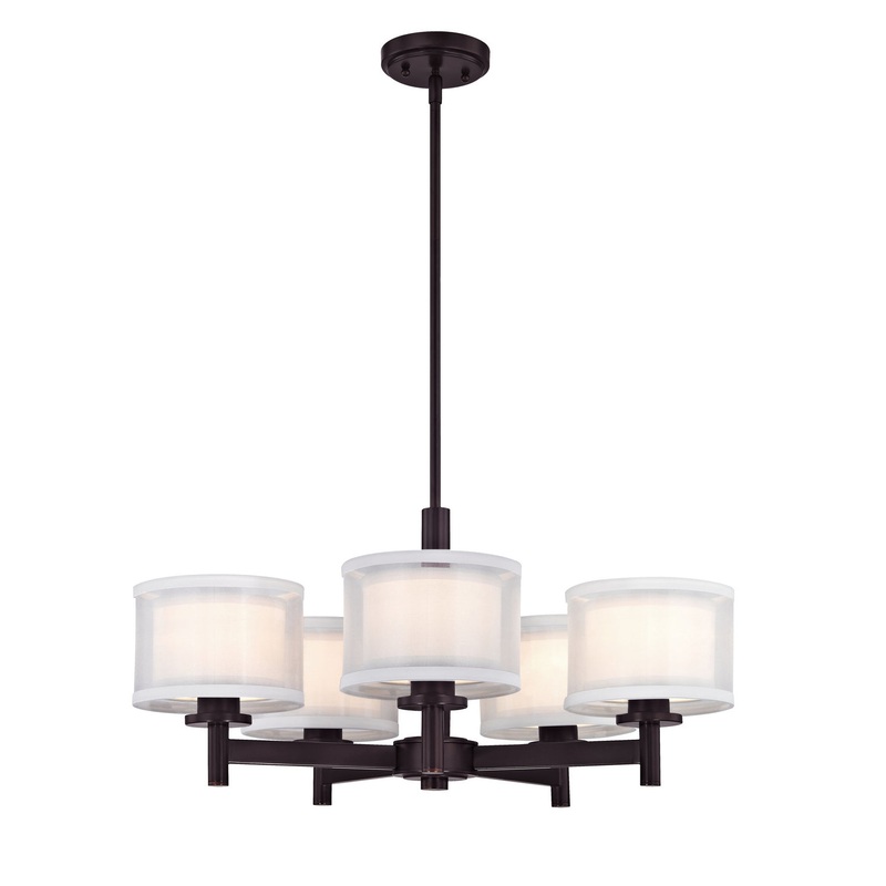 Double Organza Five Light Chandelier in Royal Bronze