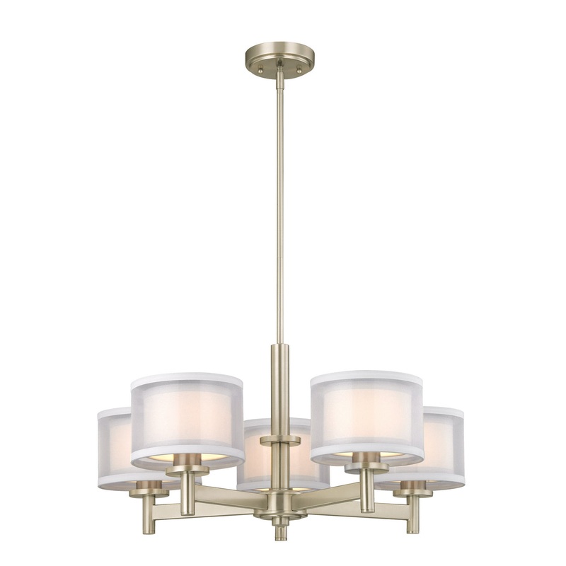 Double Organza Five Light Chandelier in Satin Nickel