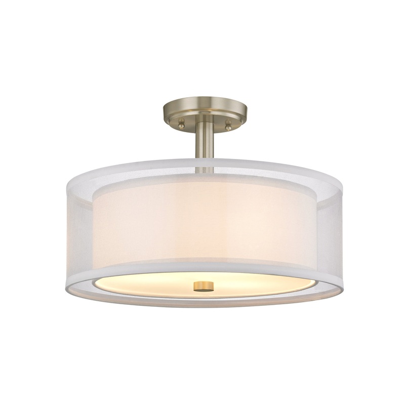 Double Organza Four Light Semi Flush Mount in Satin Nickel
