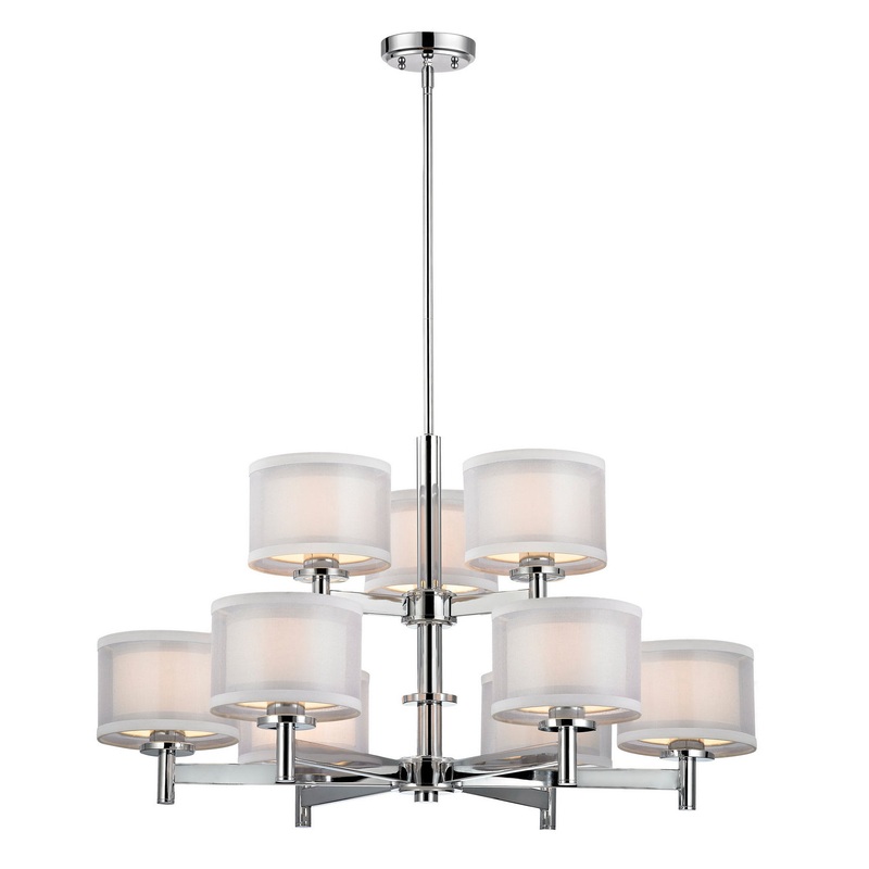Double Organza Nine Light Chandelier in Chrome