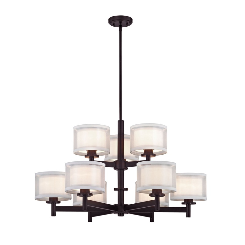 Double Organza Nine Light Chandelier in Royal Bronze