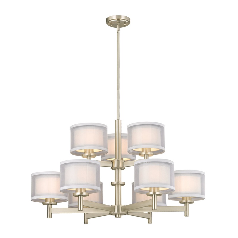 Double Organza Nine Light Chandelier in Satin Nickel
