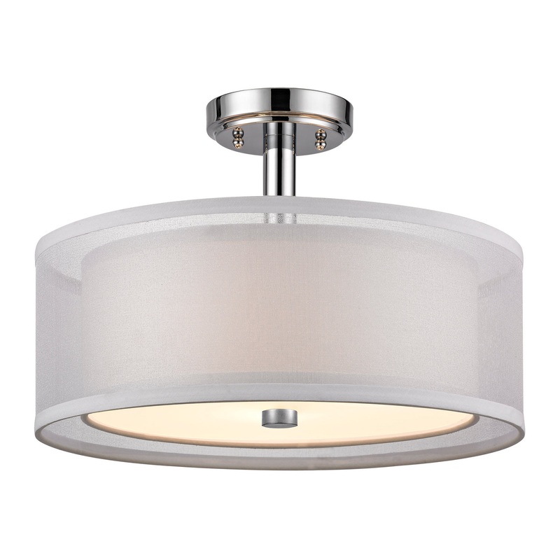 Double Organza Three Light Semi Flushmount in Chrome