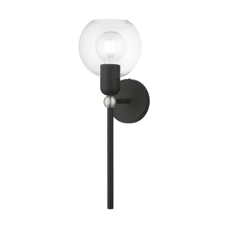 Downtown One Light Wall Sconce in Black with Brushed Nickel