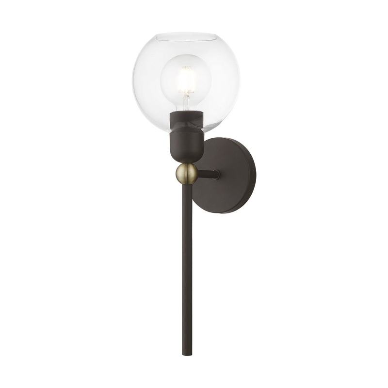 Downtown One Light Wall Sconce in Bronze with Antique Brass