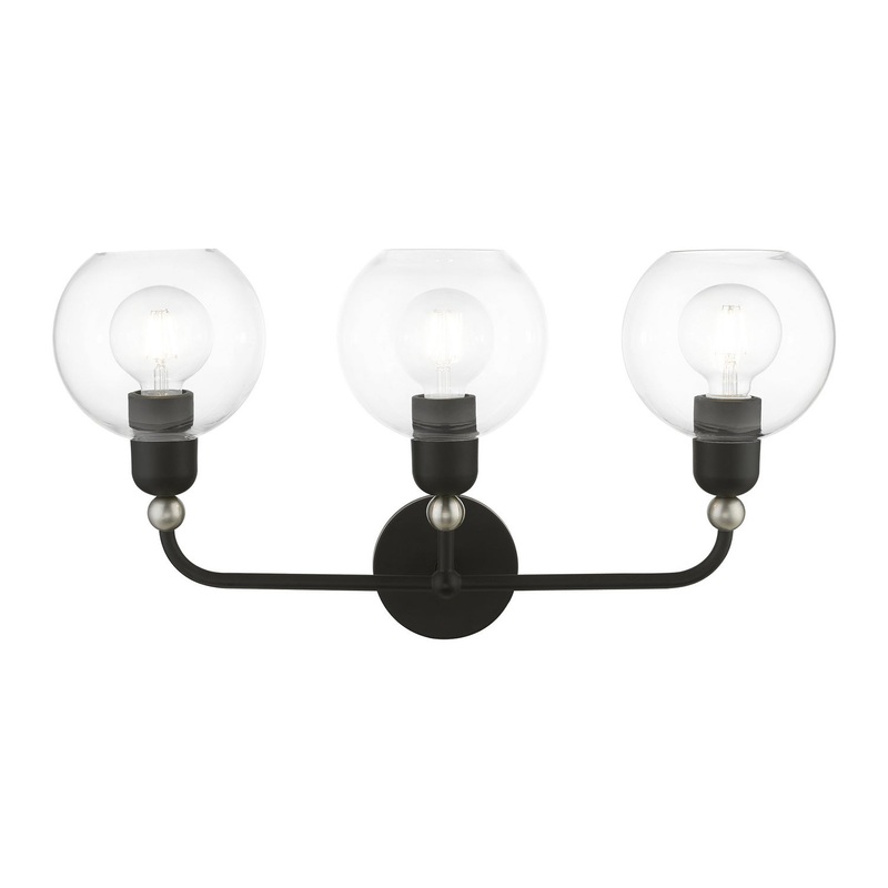 Downtown Three Light Vanity Sconce in Black with Brushed Nickel