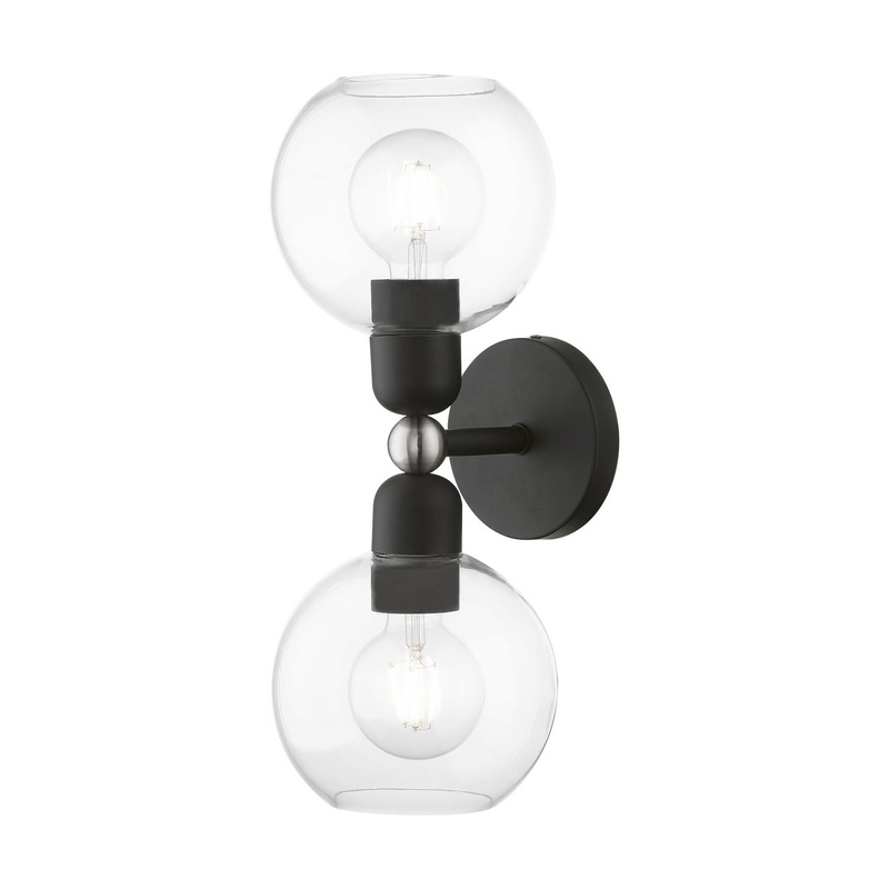 Downtown Two Light Vanity Sconce in Black with Brushed Nickel