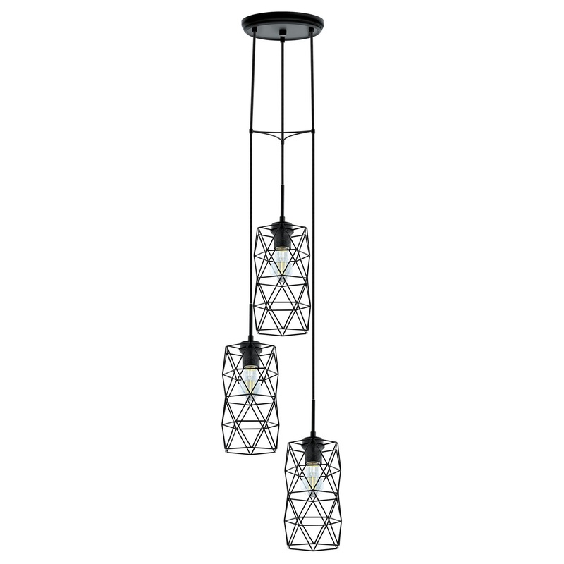 Estevau 2 Three Light Pendant in Matte Black
