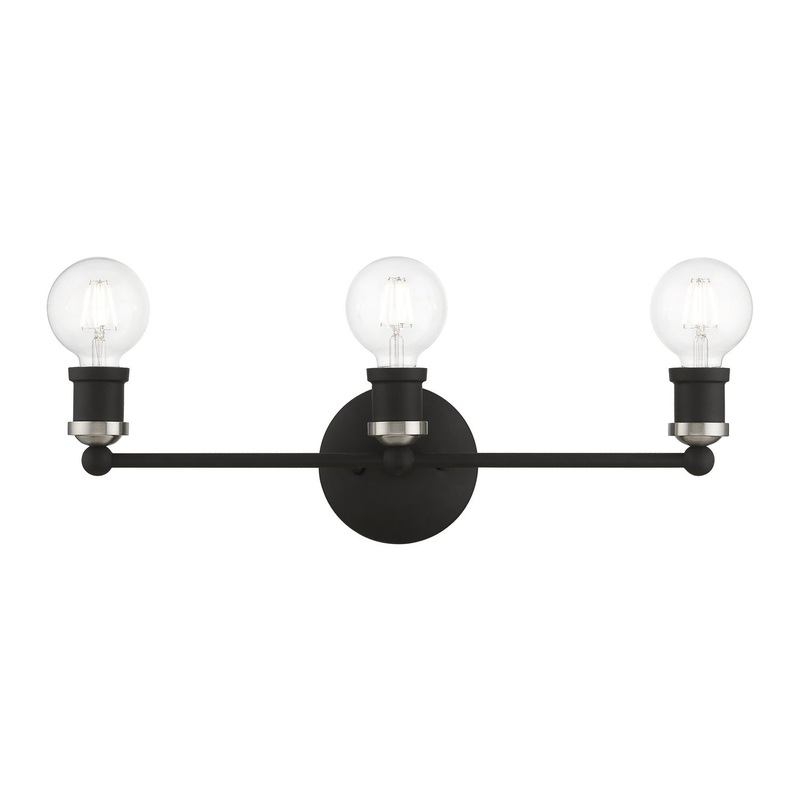 Lansdale Three Light Vanity Sconce in Black with Brushed Nickel