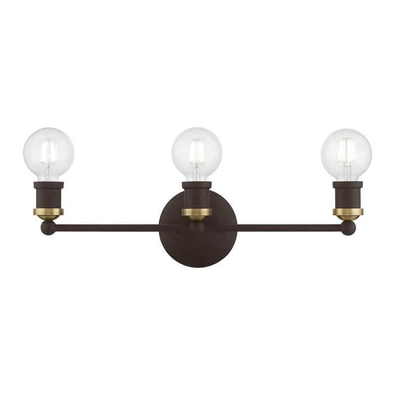 Lansdale Three Light Vanity Sconce in Bronze with Antique Brass