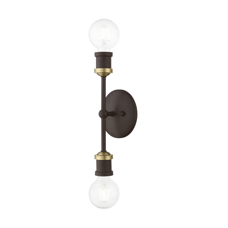 Lansdale Two Light Vanity Sconce in Bronze with Antique Brass