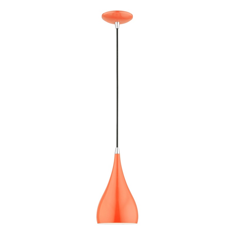 Amador One Light Mini Pendant in Shiny Orange with Polished Chrome