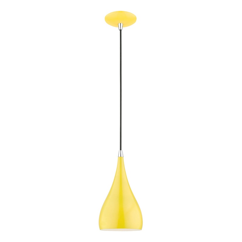 Amador One Light Mini Pendant in Shiny Yellow with Polished Chrome