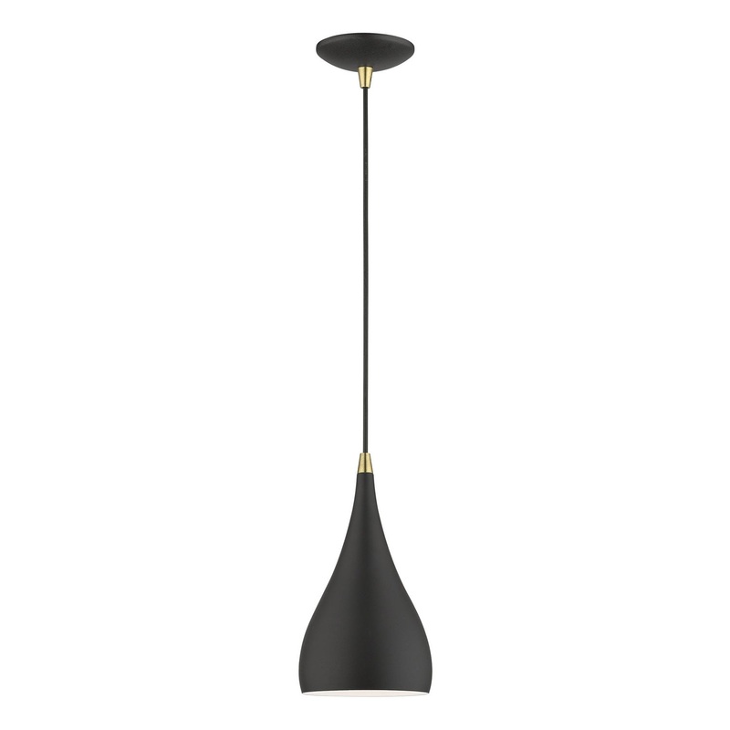 Amador One Light Mini Pendant in Textured Black with Antique Brass