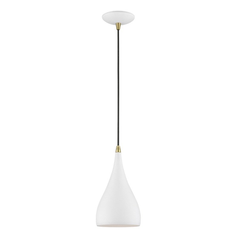Amador One Light Mini Pendant in Textured White with Antique Brass