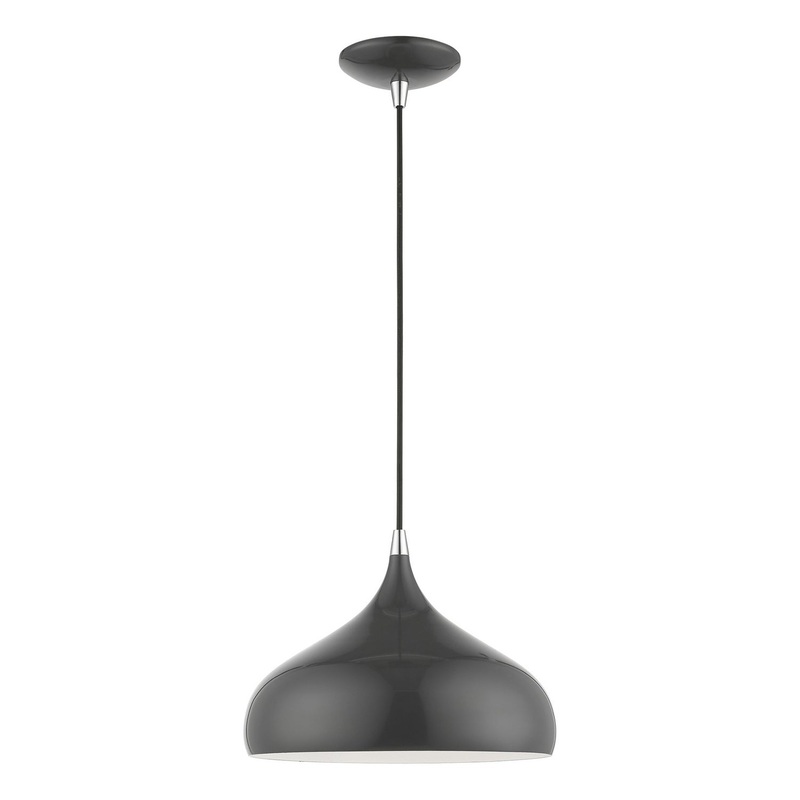 Amador One Light Pendant in Shiny Dark Gray with Polished Chrome