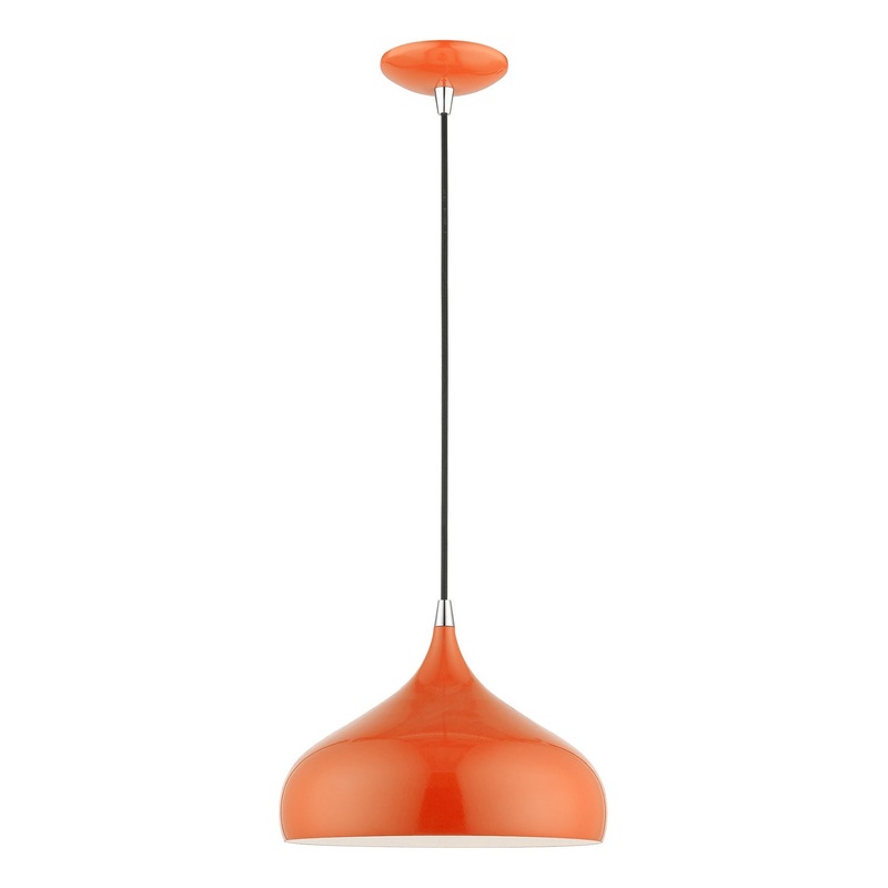 Amador One Light Pendant in Shiny Orange with Polished Chrome