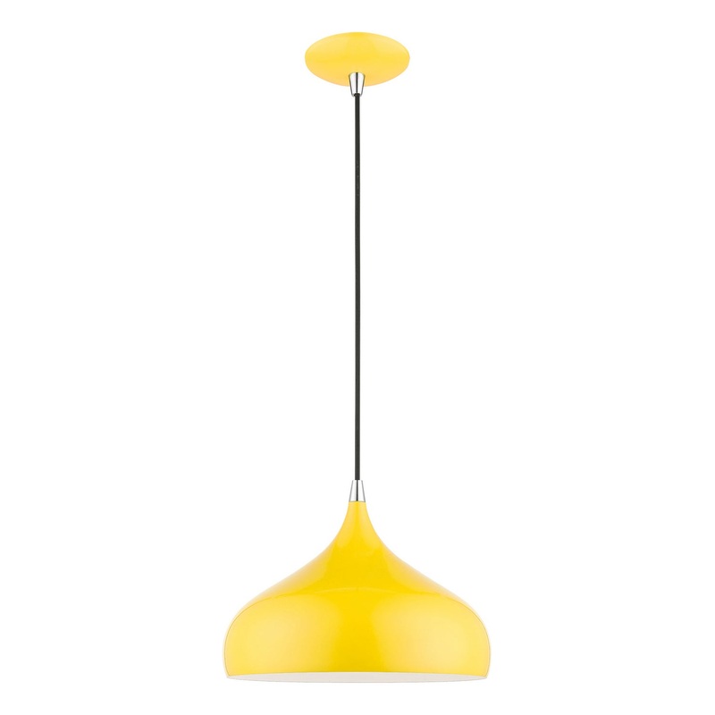 Amador One Light Pendant in Shiny Yellow with Polished Chrome