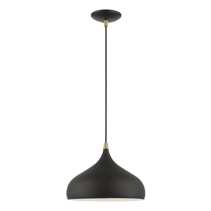 Amador One Light Pendant in Textured Black with Antique Brass
