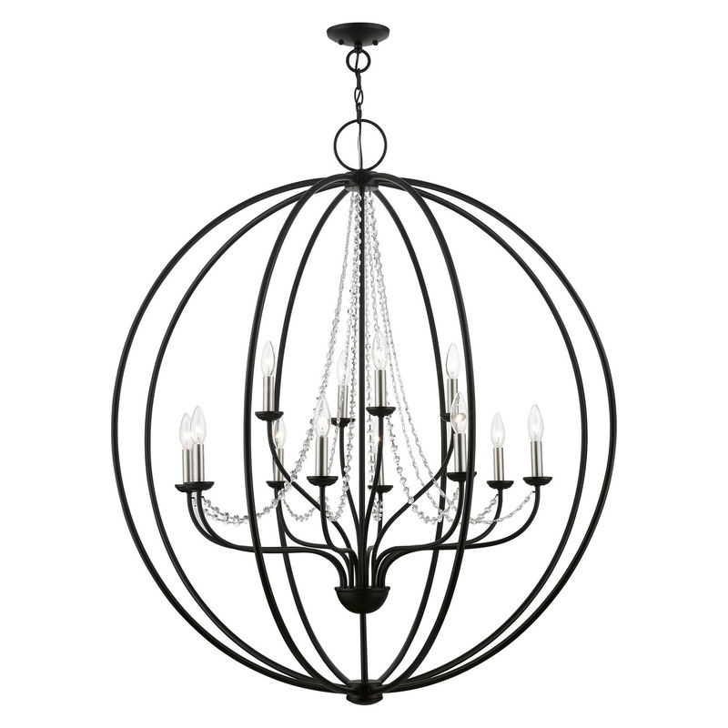Arabella 12 Light Foyer Chandelier in Black with Brushed Nickel Finish Candles