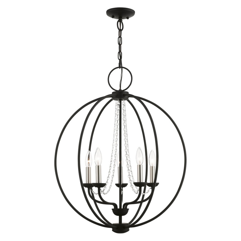 Arabella Five Light Chandelier in Black with Brushed Nickel Finish Candles