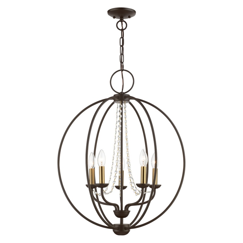 Arabella Five Light Chandelier in Bronze with Antique Brass Finish Candles