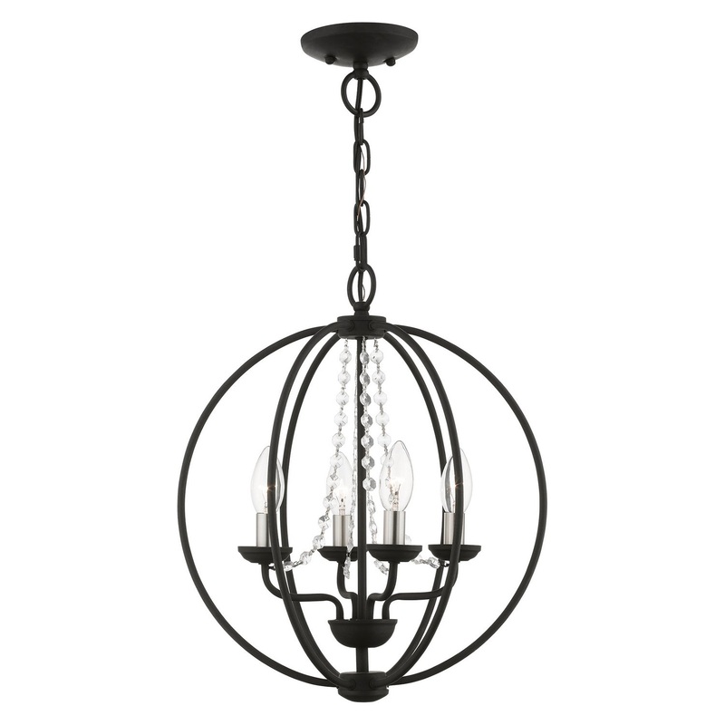 Arabella Four Light Convertible Chandelier/ Semi-Flush in Black with Brushed Nickel Finish Candles