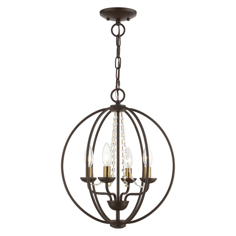 Arabella Four Light Convertible Chandelier/ Semi-Flush in Bronze with Antique Brass Finish Candles