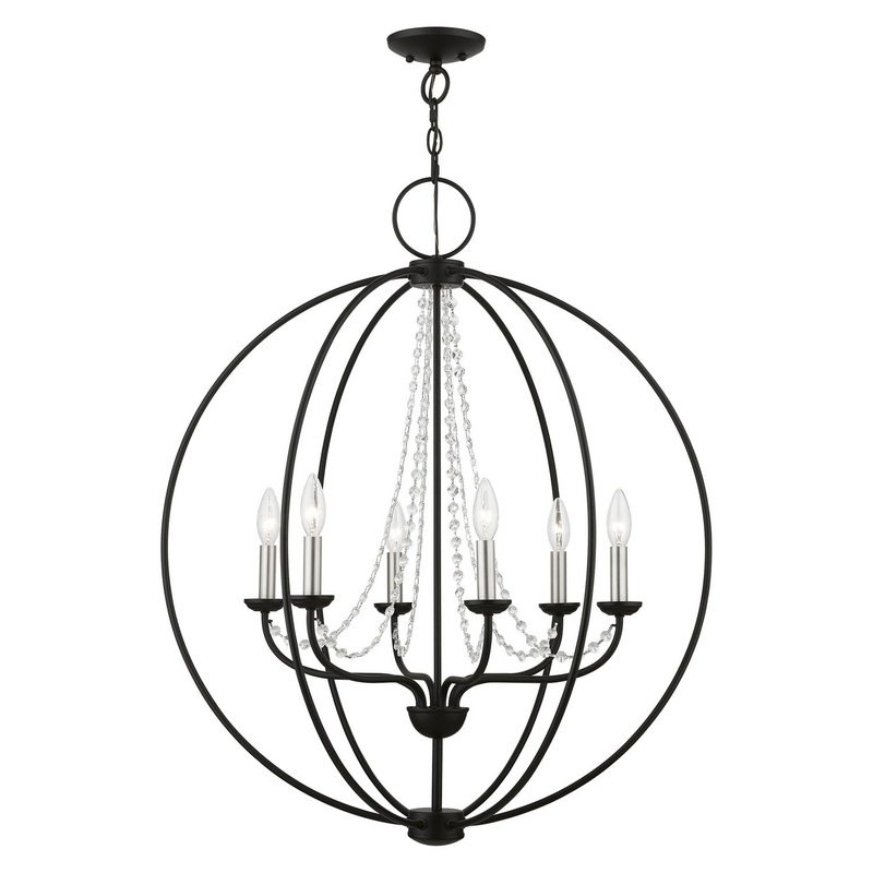 Arabella Six Light Pendant Chandelier in Black with Brushed Nickel Finish Candles