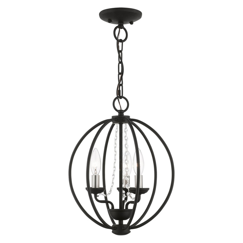 Arabella Three Light Convertible Mini Chandelier/ Semi-Flush in Black with Brushed Nickel Finish Candles