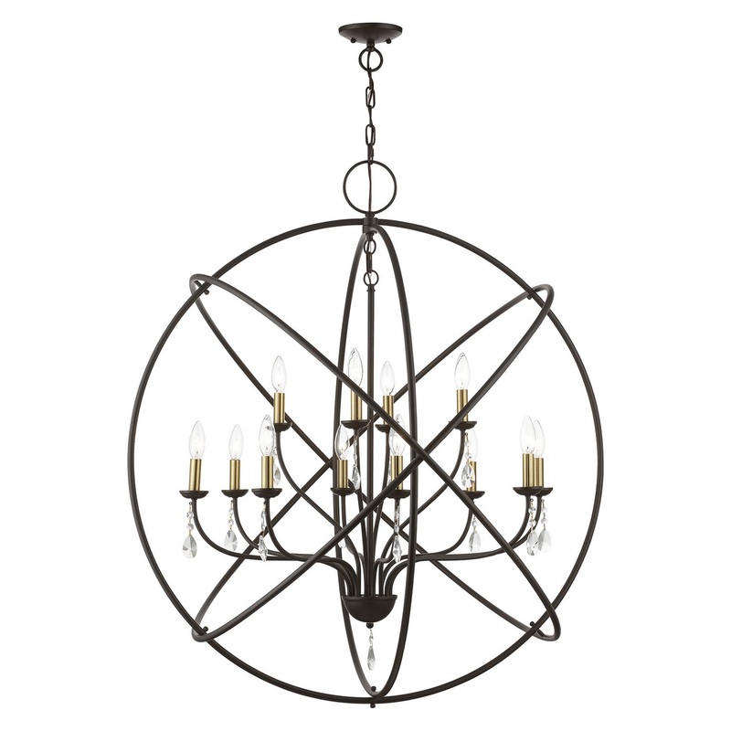 Aria 12 Light Foyer Chandelier in Bronze with Antique Brass Finish Candles