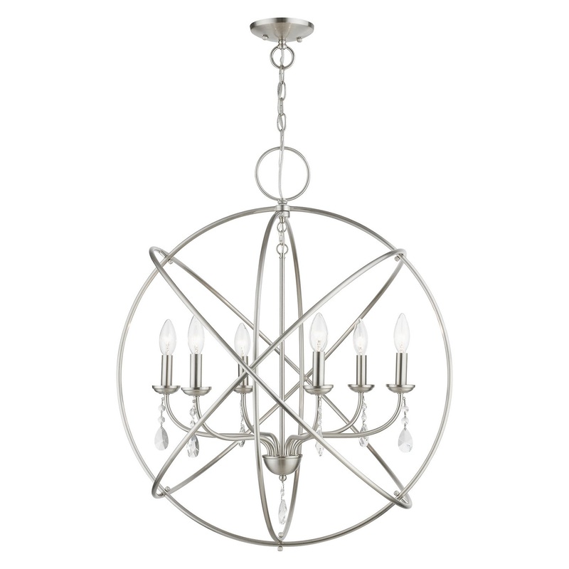 Aria Six Light Pendant Chandelier in Brushed Nickel