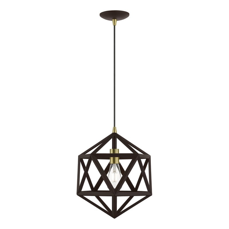 Ashland One Light Pendant in Bronze with Antique Brass