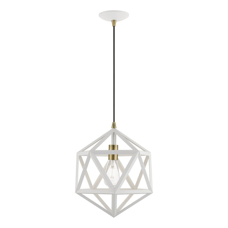 Ashland One Light Pendant in Textured White with Antique Brass