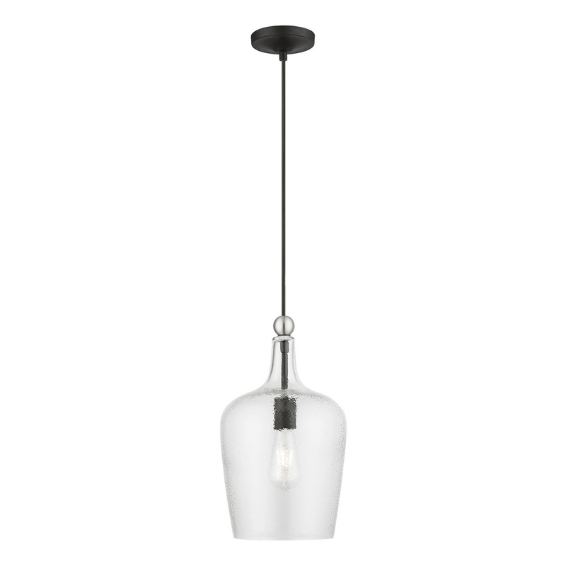 Avery One Light Pendant in Black with Brushed Nickel