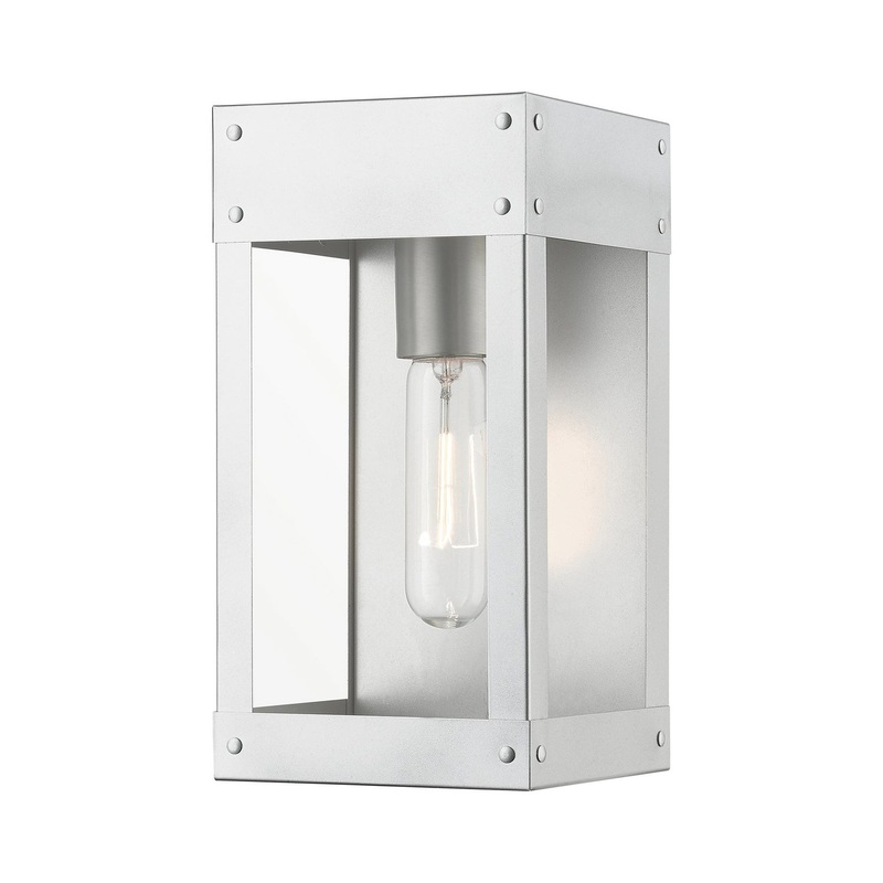 Barrett One Light Outdoor Wall Lantern in Painted Satin Nickel with Brushed Nickel Candle