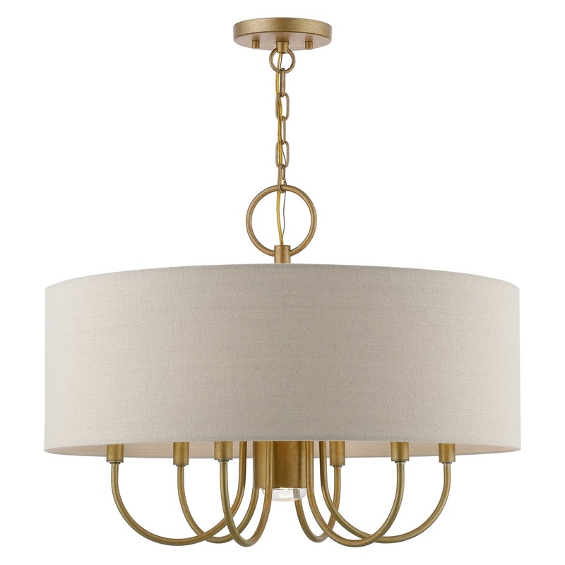 Burnett Seven Light Pendant Chandelier in Antique Gold Leaf with White