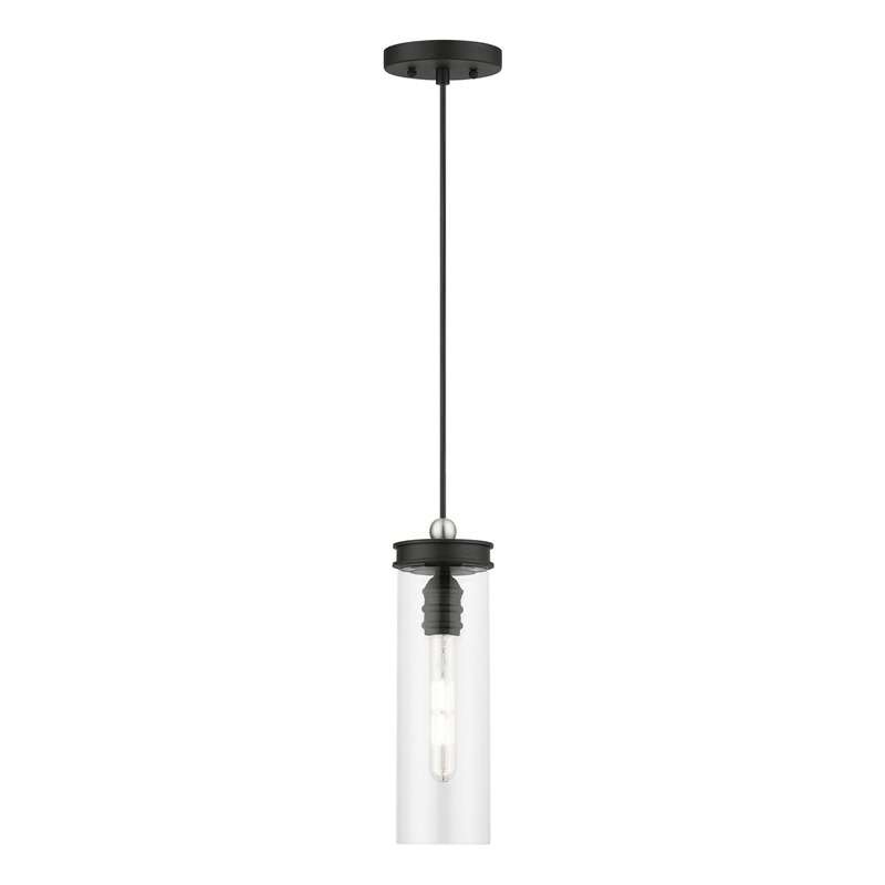 Devoe One Light Mini Pendant in Black with Brushed Nickel
