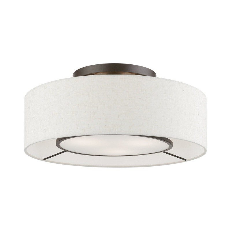Ellsworth Three Light Semi-Flush Mount in Brushed Nickel with Shiny White