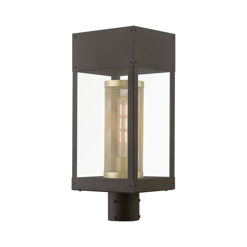 Franklin One Light Outdoor Post Top Lantern in Bronze with Soft Gold Candle