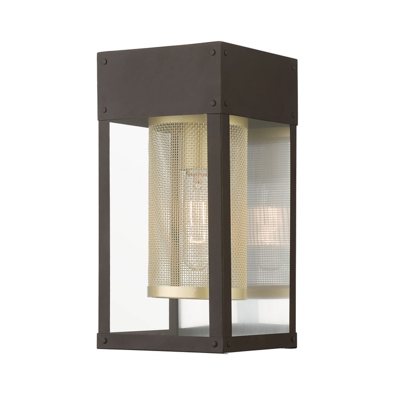 Franklin One Light Outdoor Wall Lantern in Bronze with Soft Gold Candle and Brushed Nickel Stainless Steel Reflector