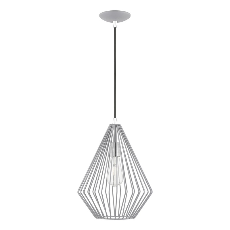 Linz One Light Pendant in Nordic Gray with Polished Chrome